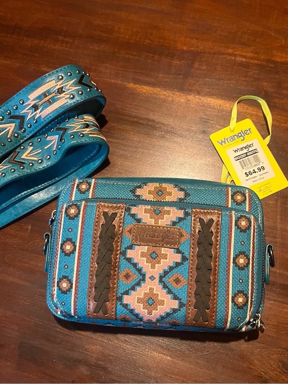 Wrangler Turquoise Southwestern Embroidered Crossbody Bag